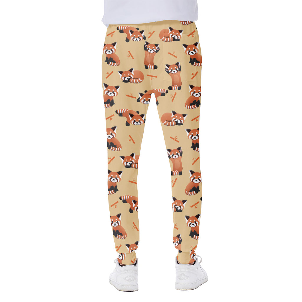 Cute Red Panda And Bamboo Pattern Print Scuba Joggers