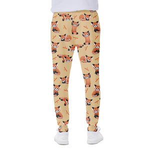 Cute Red Panda And Bamboo Pattern Print Scuba Joggers