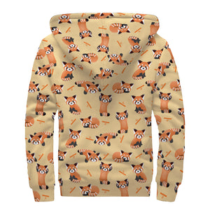 Cute Red Panda And Bamboo Pattern Print Sherpa Lined Zip Up Hoodie