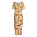 Cute Red Panda And Bamboo Pattern Print Short Sleeve Long Nightdress