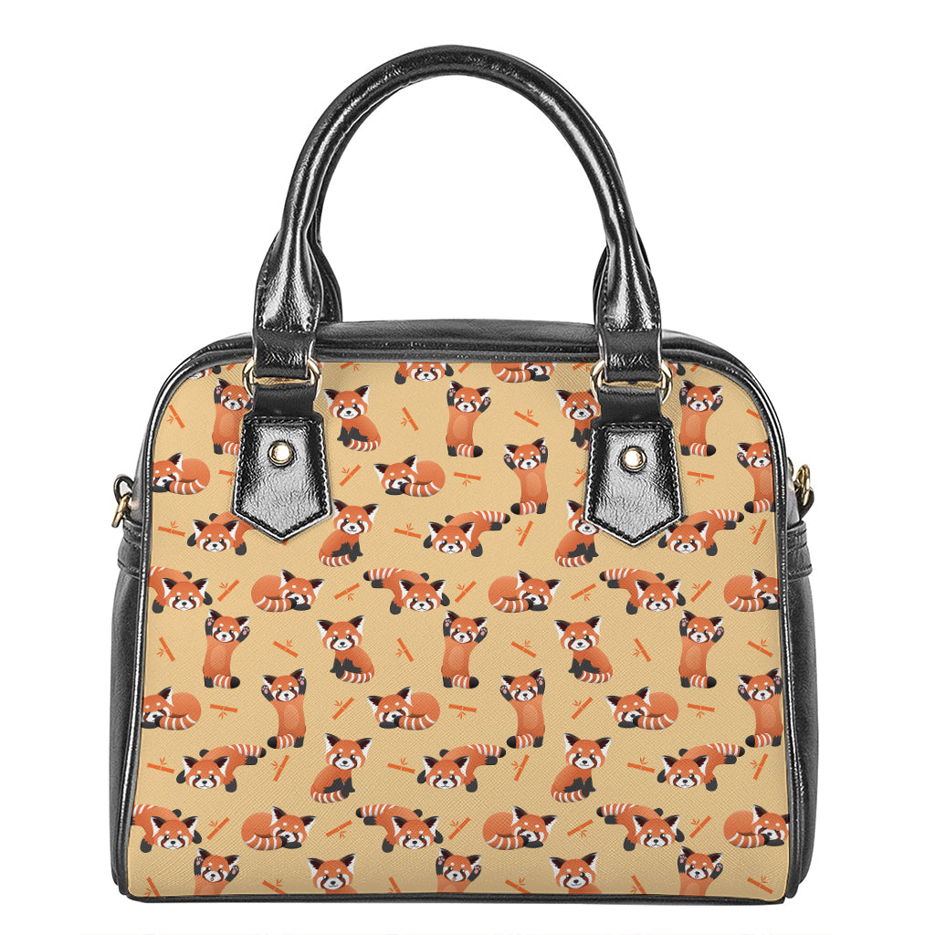 Cute Red Panda And Bamboo Pattern Print Shoulder Handbag