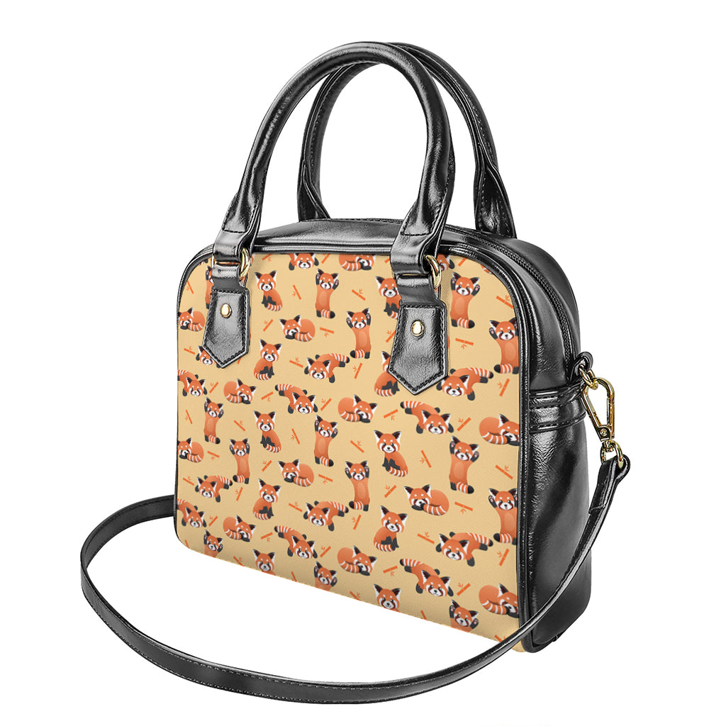 Cute Red Panda And Bamboo Pattern Print Shoulder Handbag