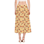 Cute Red Panda And Bamboo Pattern Print Side Slit Midi Skirt