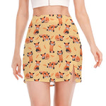 Cute Red Panda And Bamboo Pattern Print Side Slit Mini Skirt