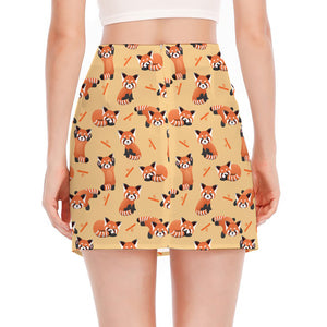 Cute Red Panda And Bamboo Pattern Print Side Slit Mini Skirt