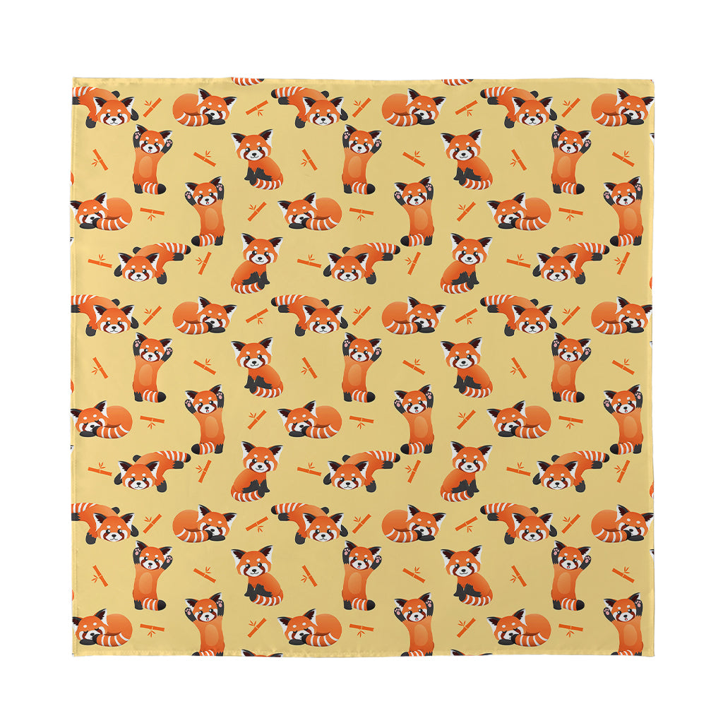 Cute Red Panda And Bamboo Pattern Print Silk Bandana