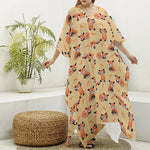 Cute Red Panda And Bamboo Pattern Print Silk V-Neck Kaftan Dress