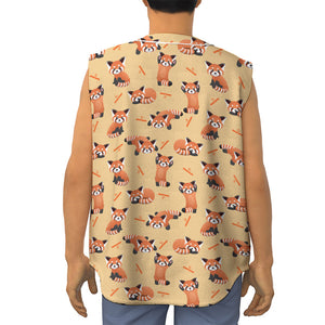 Cute Red Panda And Bamboo Pattern Print Sleeveless Baseball Jersey