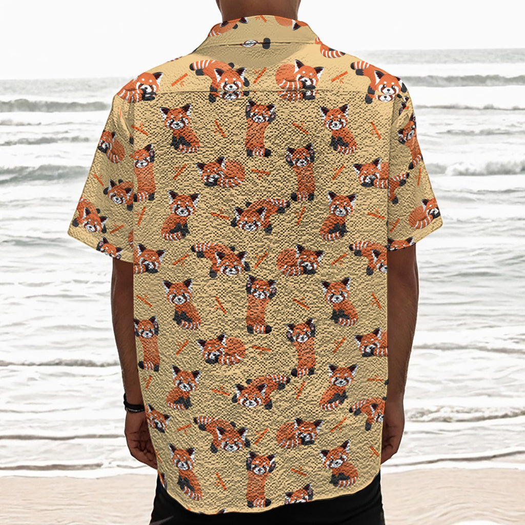 Cute Red Panda And Bamboo Pattern Print Textured Short Sleeve Shirt