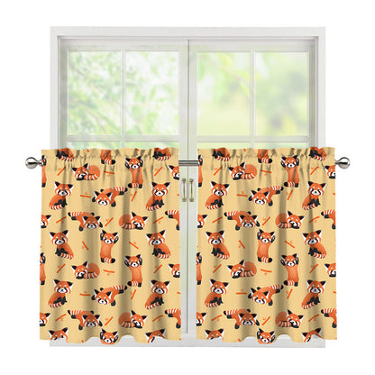 Cute Red Panda And Bamboo Pattern Print Tier Curtains