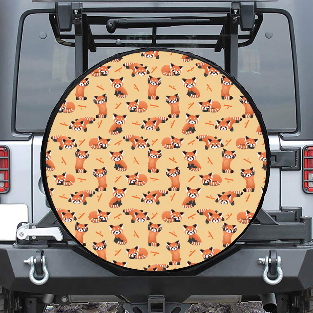 Cute Red Panda And Bamboo Pattern Print Tire Cover