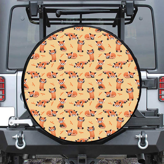Cute Red Panda And Bamboo Pattern Print Tire Cover