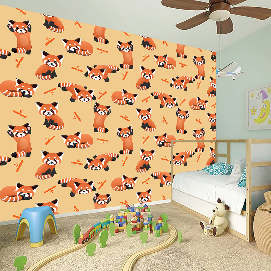 Cute Red Panda And Bamboo Pattern Print Wall Sticker