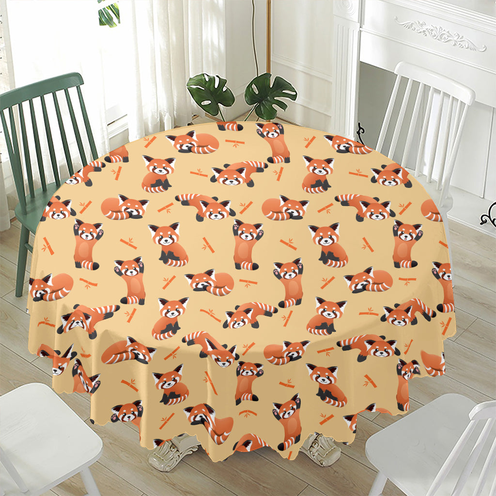 Cute Red Panda And Bamboo Pattern Print Waterproof Round Tablecloth