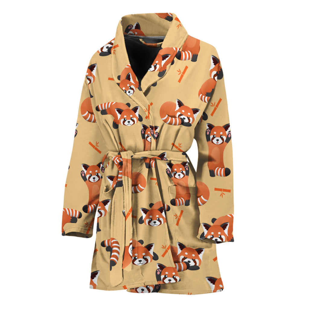 Cute Red Panda And Bamboo Pattern Print Women's Bathrobe