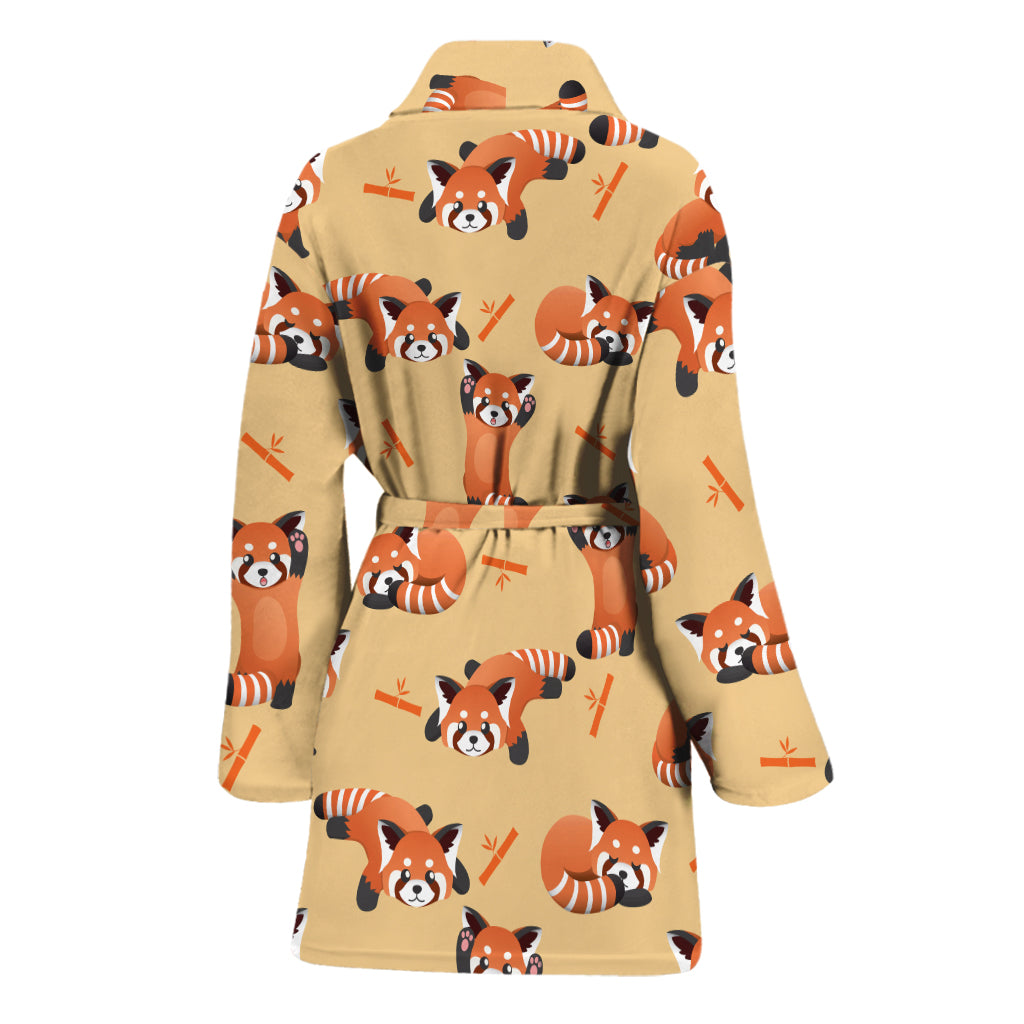 Cute Red Panda And Bamboo Pattern Print Women's Bathrobe