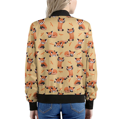 Cute Red Panda And Bamboo Pattern Print Women's Bomber Jacket