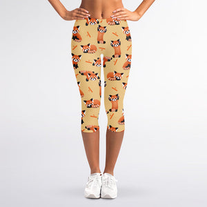 Cute Red Panda And Bamboo Pattern Print Women's Capri Leggings