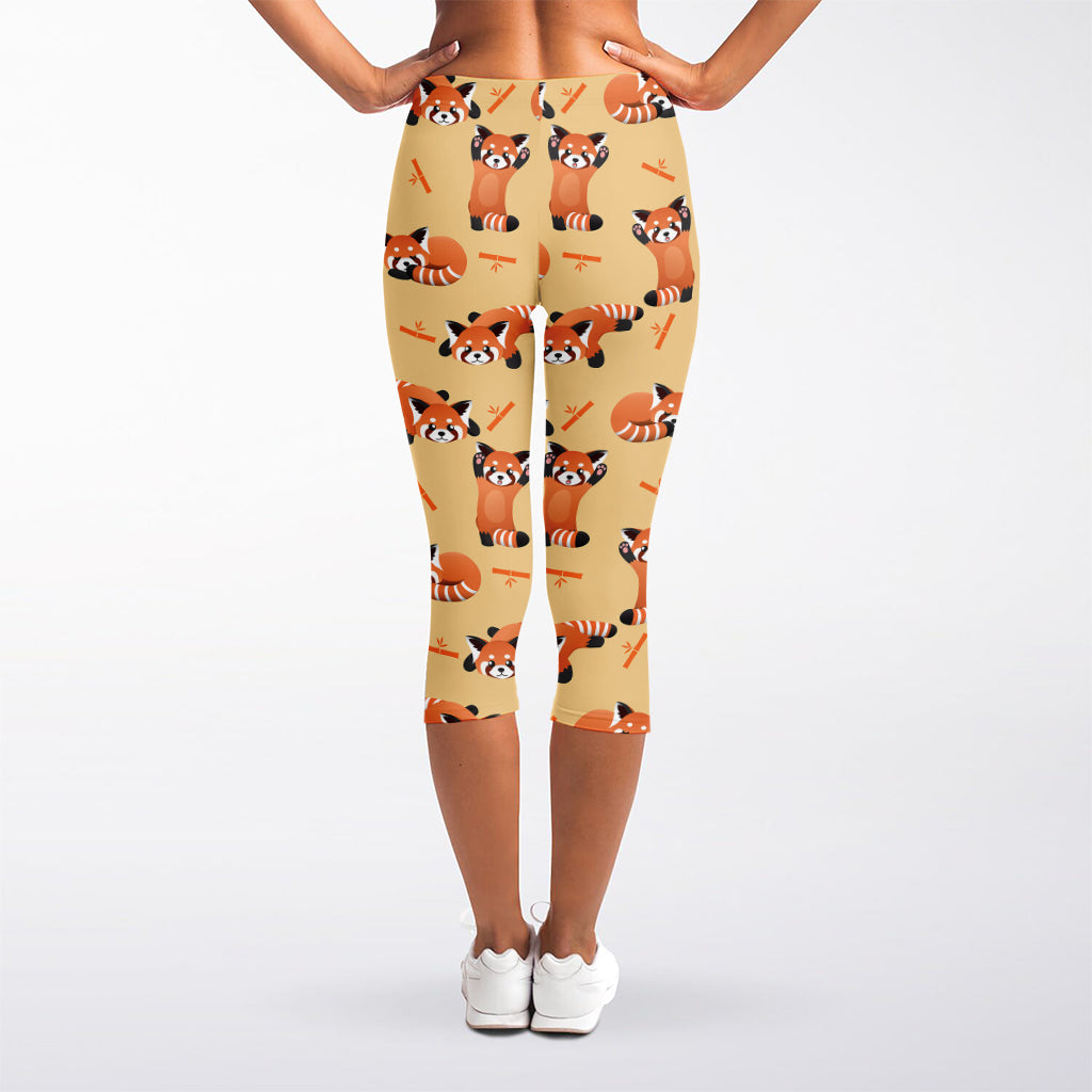 Cute Red Panda And Bamboo Pattern Print Women's Capri Leggings