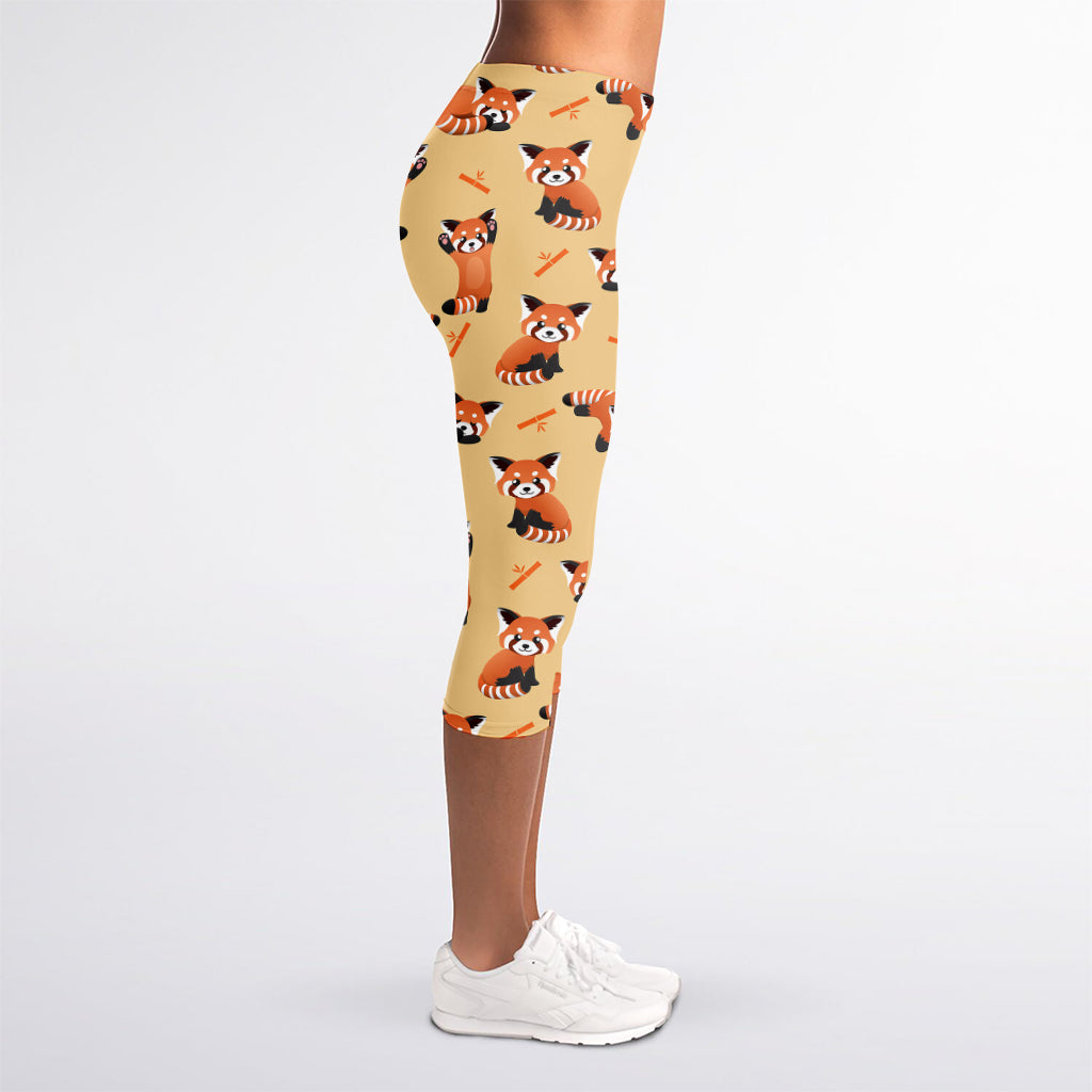 Cute Red Panda And Bamboo Pattern Print Women's Capri Leggings