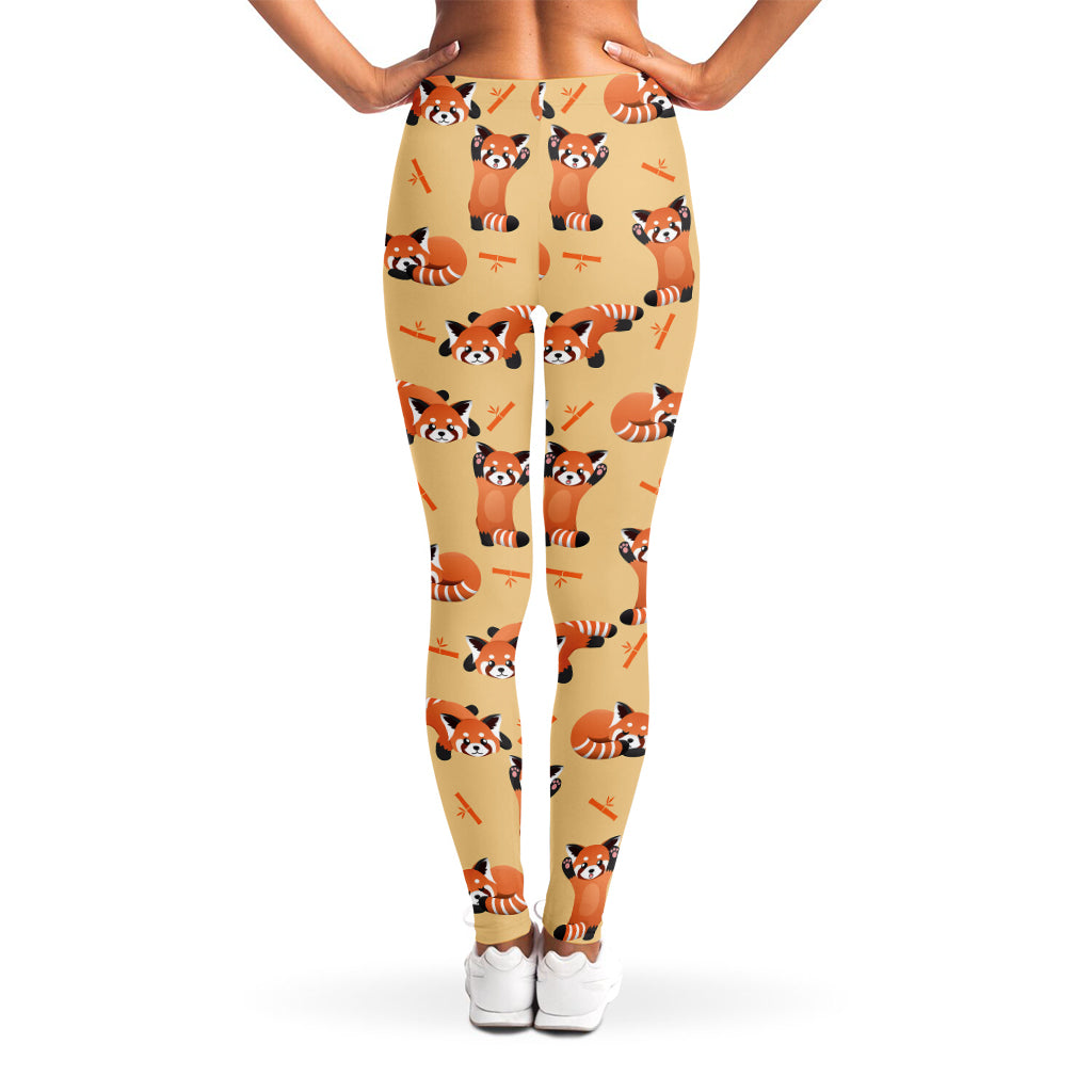 Cute Red Panda And Bamboo Pattern Print Women's Leggings