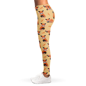 Cute Red Panda And Bamboo Pattern Print Women's Leggings