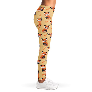 Cute Red Panda And Bamboo Pattern Print Women's Leggings