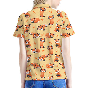 Cute Red Panda And Bamboo Pattern Print Women's Polo Shirt