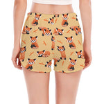 Cute Red Panda And Bamboo Pattern Print Women's Split Running Shorts