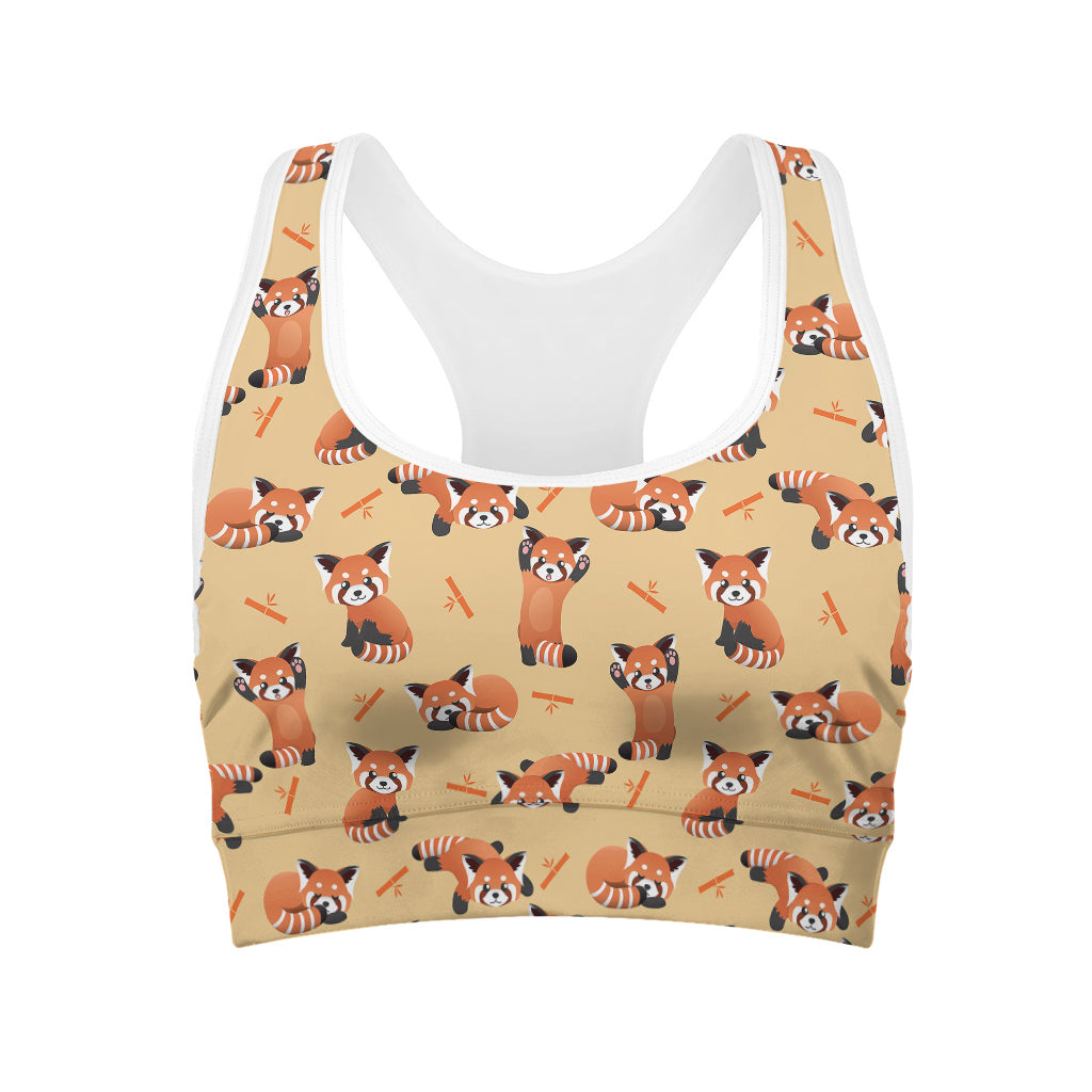 Cute Red Panda And Bamboo Pattern Print Women's Sports Bra