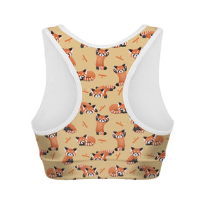 Cute Red Panda And Bamboo Pattern Print Women's Sports Bra