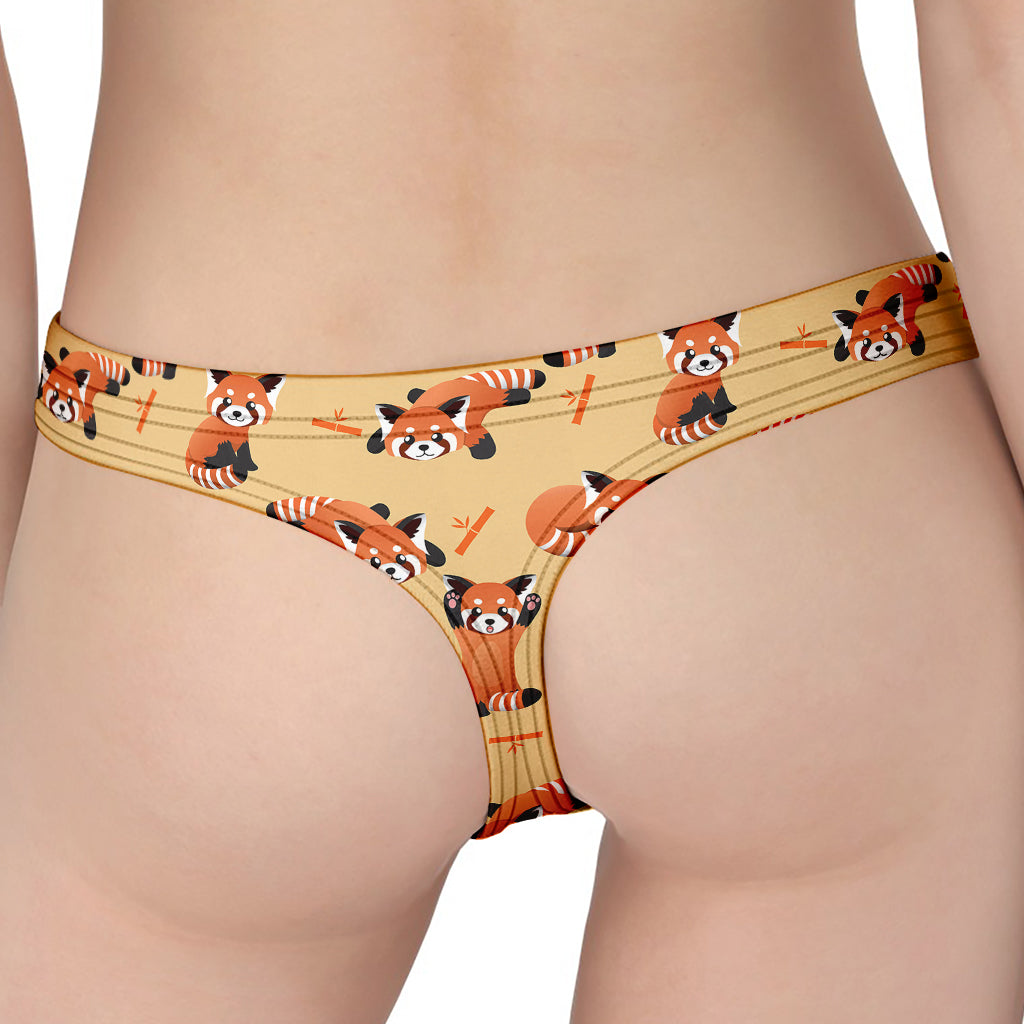 Cute Red Panda And Bamboo Pattern Print Women's Thong