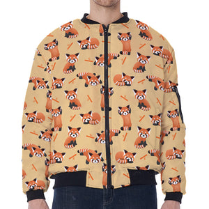 Cute Red Panda And Bamboo Pattern Print Zip Sleeve Bomber Jacket