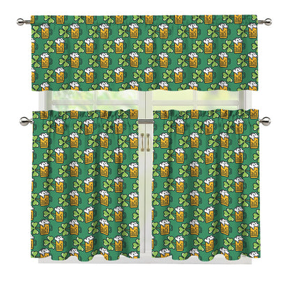 Cute Saint Patrick's Day Pattern Print 3 Piece Kitchen Curtains