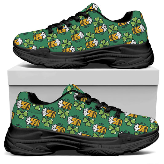 Cute Saint Patrick's Day Pattern Print Black Chunky Shoes