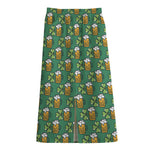 Cute Saint Patrick's Day Pattern Print Cotton Front Slit Maxi Skirt