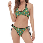 Cute Saint Patrick's Day Pattern Print Halter Scoop Tie Side Bikini