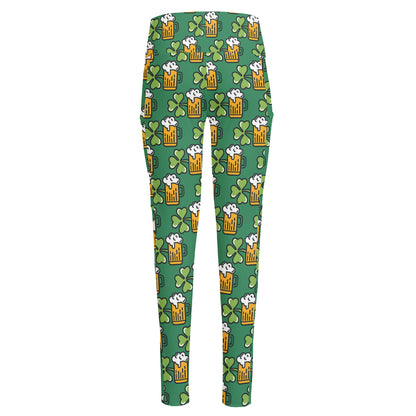 Cute Saint Patrick's Day Pattern Print High-Waisted Pocket Leggings