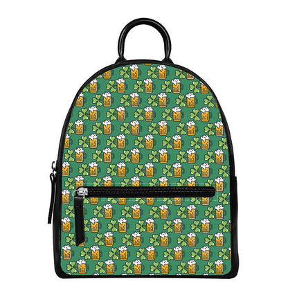 Cute Saint Patrick's Day Pattern Print Leather Backpack
