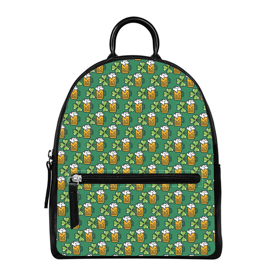 Cute Saint Patrick's Day Pattern Print Leather Backpack