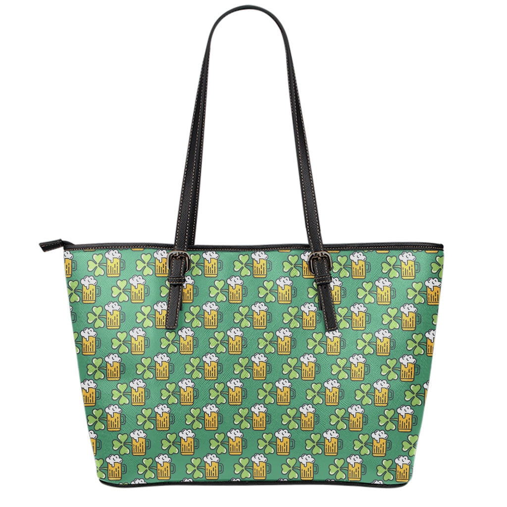 Cute Saint Patrick's Day Pattern Print Leather Tote Bag