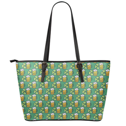 Cute Saint Patrick's Day Pattern Print Leather Tote Bag