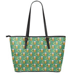 Cute Saint Patrick's Day Pattern Print Leather Tote Bag