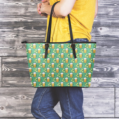 Cute Saint Patrick's Day Pattern Print Leather Tote Bag