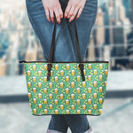 Cute Saint Patrick's Day Pattern Print Leather Tote Bag