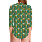 Cute Saint Patrick's Day Pattern Print Long Sleeve Swimsuit