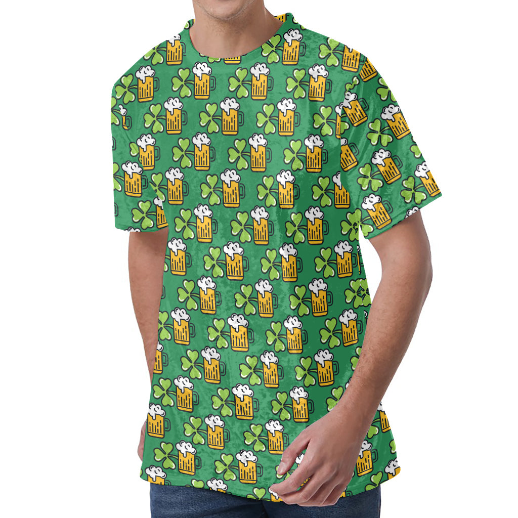 Cute Saint Patrick's Day Pattern Print Men's Velvet T-Shirt