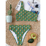 Cute Saint Patrick's Day Pattern Print One Shoulder Bikini Top