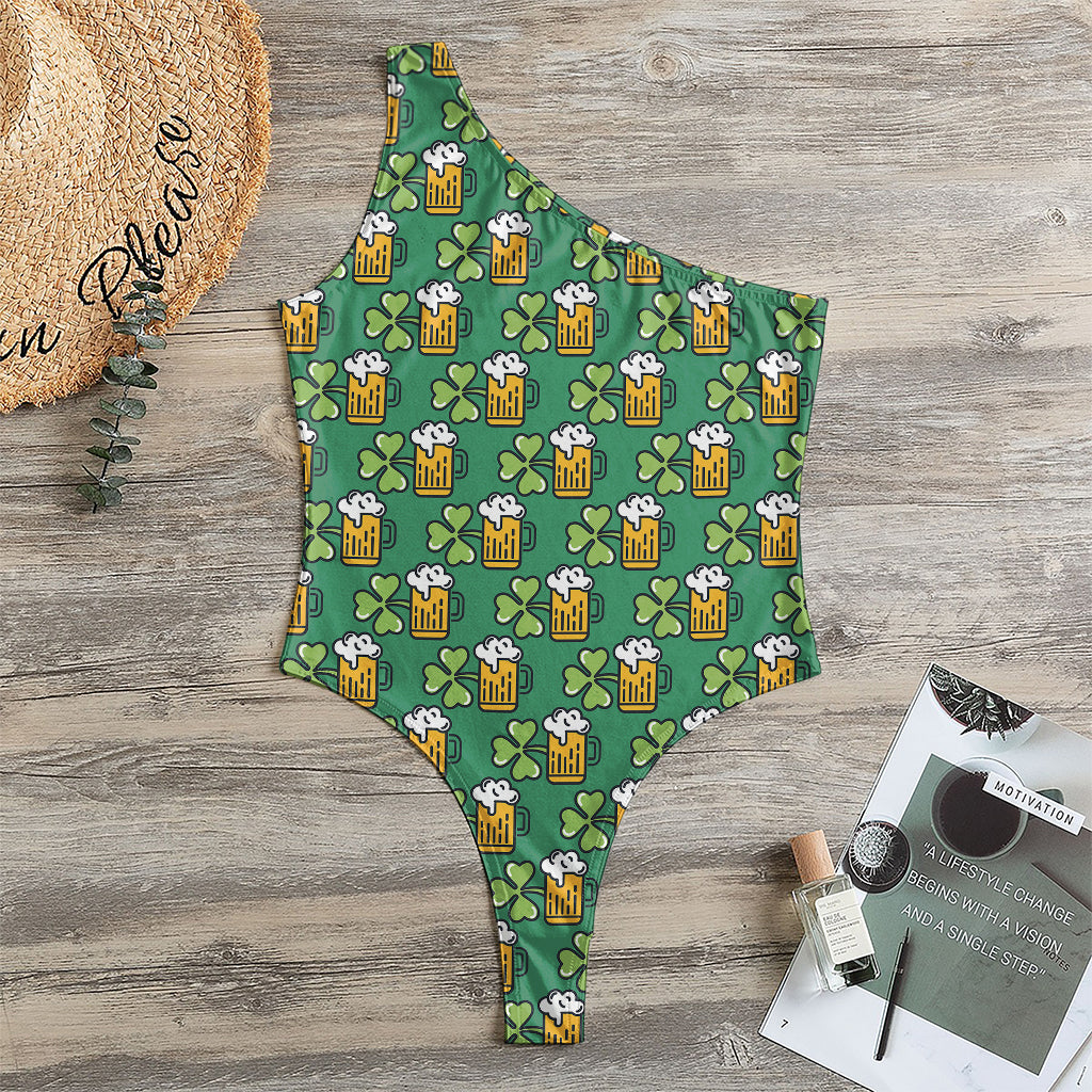 Cute Saint Patrick's Day Pattern Print One Shoulder Bodysuit