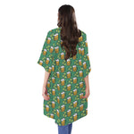 Cute Saint Patrick's Day Pattern Print Open Front Beach Cover Up